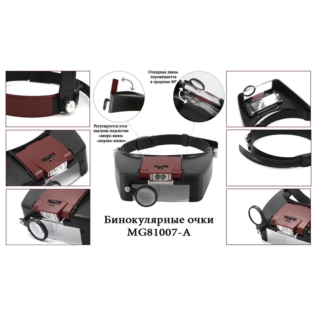 Kính lúp đội đầu zoom 1,5 lần, 3x, 8.5x, 10x, có đèn