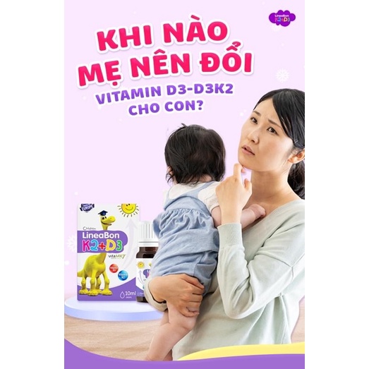 Linebone K2 D3 Bổ sung vitamin D3 cho bé giúp hấp thu canxi hỗ trợ phát triển chiều cao, chống còi xương cho bé