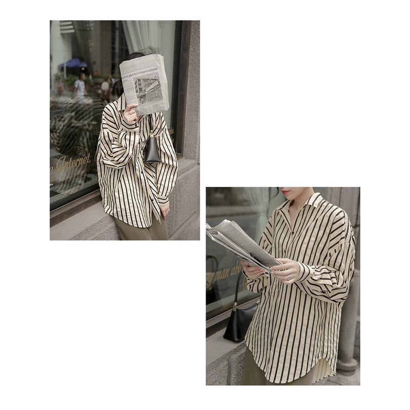 Áo Sơ Mi chiffon Tay Dài Dáng Rộng Kẻ Sọc Thời Trang Hàn Quốc Cho Nữ