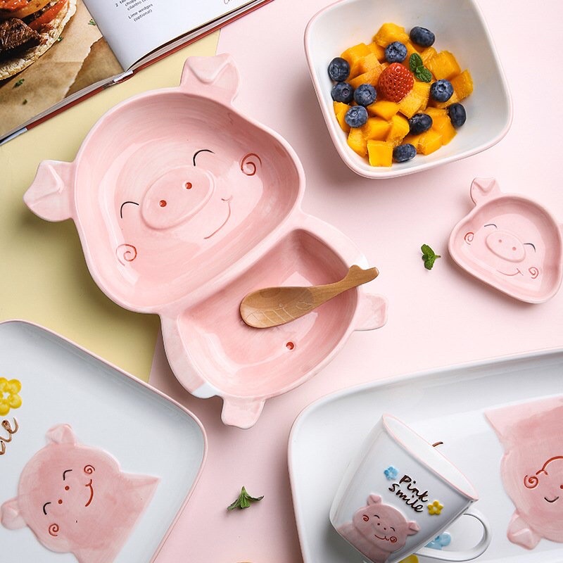 Bát Ăn Dặm Hình Heo, Khay Gốm Sứ Hình Heo Hồng Siêu Cute Beofamily