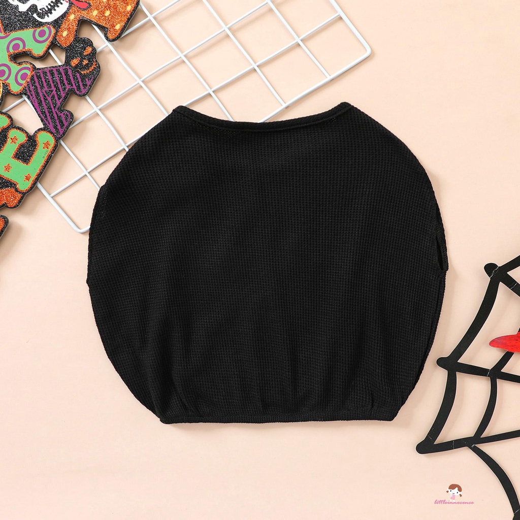 Áo thun không tay cổ tròn hình quả bí ngô phong cách Halloween thời trang cho bé trai và bé gái 6TH-4T