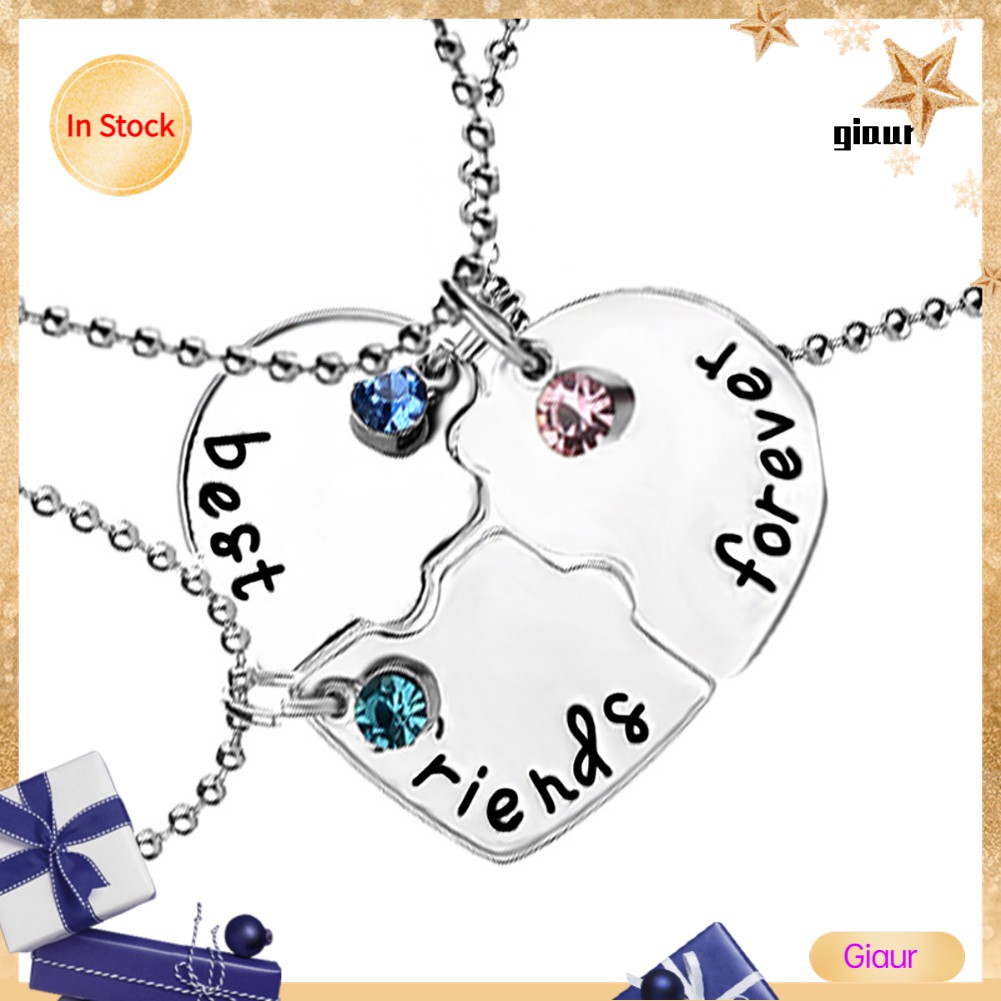 Set 3 vòng cổ Tình Bạn Mặt Trái Tim Đính Đá