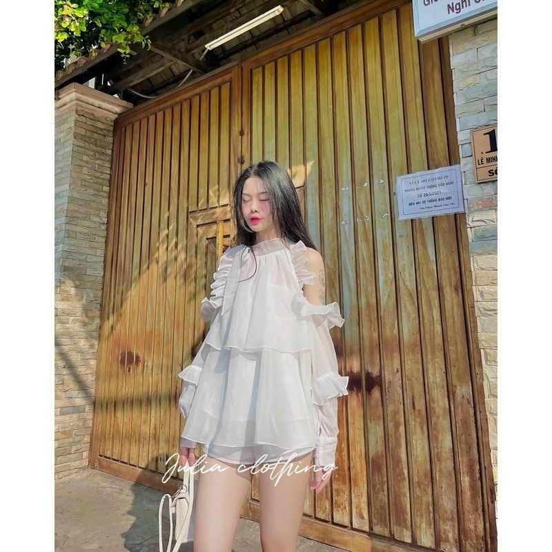 Áo Tơ Cổ Yếm Thắt Nơ Tiểu Thư Xinh, Áo Tơ Bánh Bèo Trễ Vai