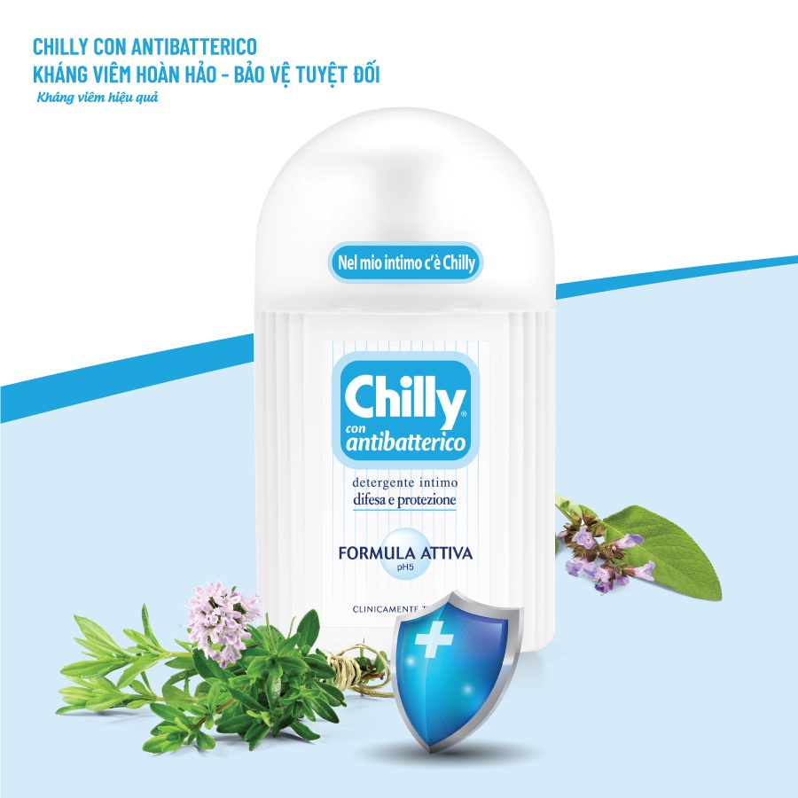 Combo 2 chai Dung dịch vệ sinh phụ nữ Chilly Con Antibatterico - Kháng khuẩn tuyệt đối -  số 1 tại Italy - (200ml/chai)