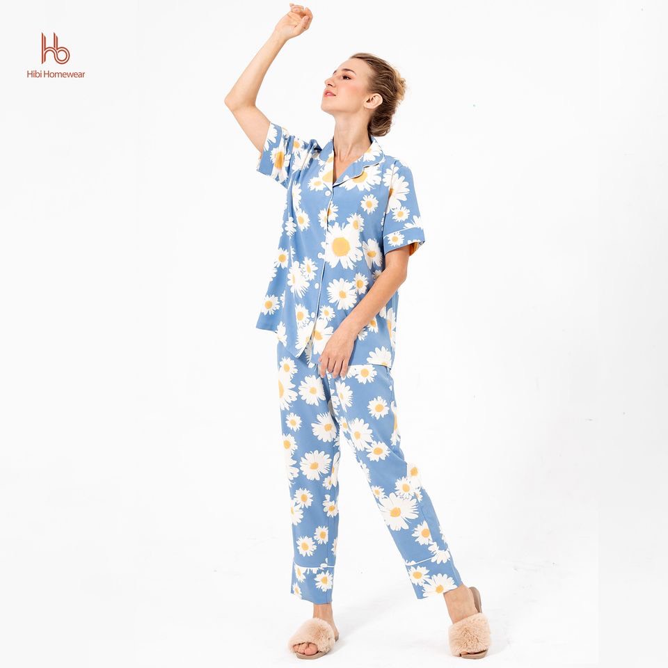 Set đồ bộ dài tay ngắn mặc nhà cổ pijama Hibi HB106 - Quần có túi