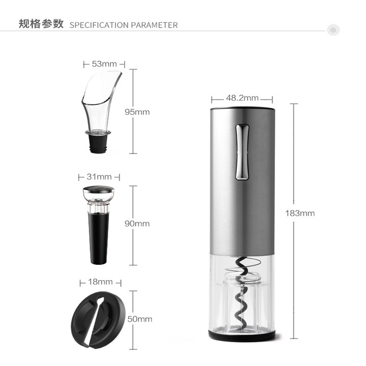 Bộ dụng cụ mở rượu vang chạy bằng pin sạc 4 trong 1 - Chất liệu: Hợp kim nhôm + nhựa ABS