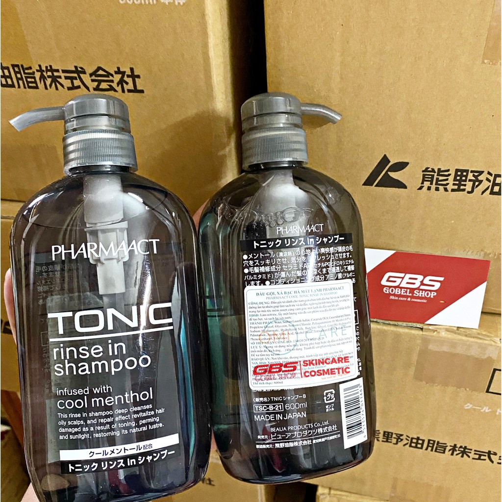 ( CHÍNH HÃNG , TEM PHỤ ) Dầu Gội Xả Bạc Hà Pharmaact Cool Tonic Menthol dành cho nam 600ml Nhật Bản