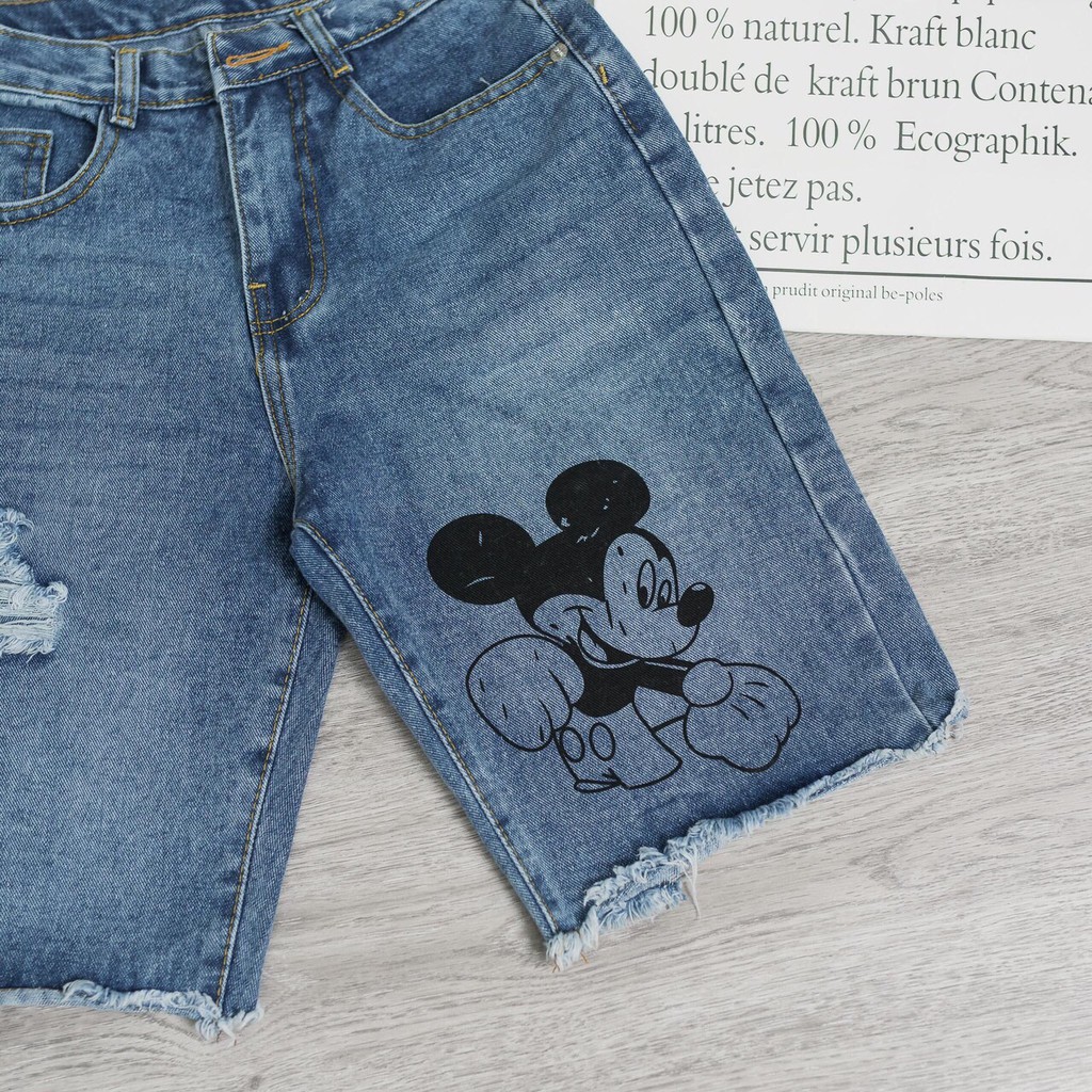 [FREESHIP_50K] Quần jean ngố nữ, quần lửng hình chuột Mickey cá tính William - AT25