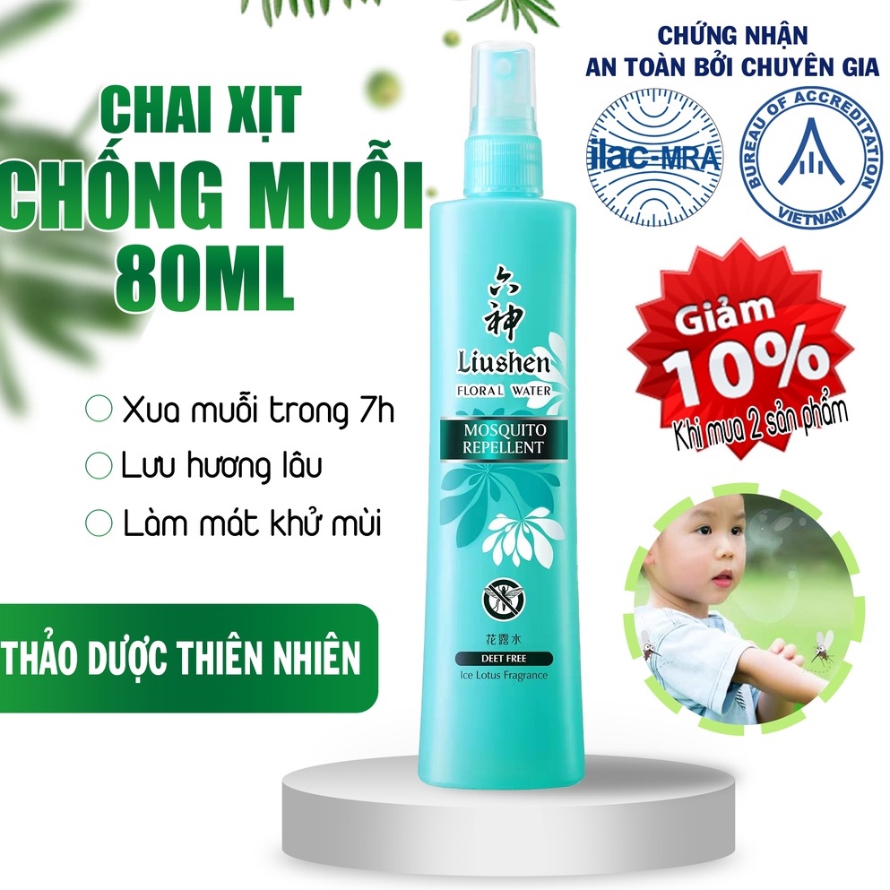 Chai xịt chống muỗi đốt Liushen hương hoa sen dung tích 80ml và 180ml