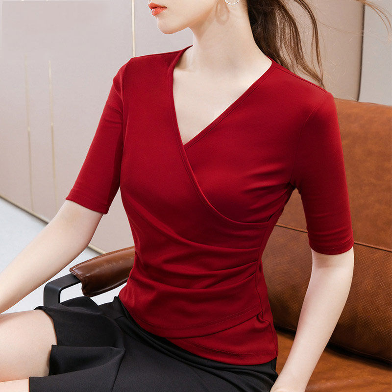Áo Thun 95% Cotton Cổ V Tay Ngắn Thời Trang Cho Nữ