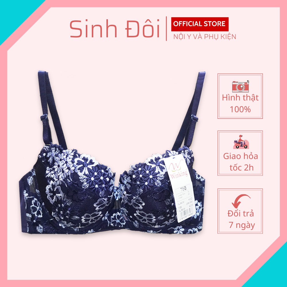 Áo ngực nữ ren nâng ngực Winking 9039 có gọng mút mỏng cúp xéo ôm ngực size 34-36-38