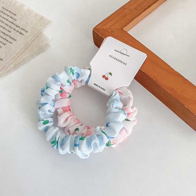 Set 2 thun cột tóc cao su co giãn màu sắc ngọt ngào phong cách hàn quốc