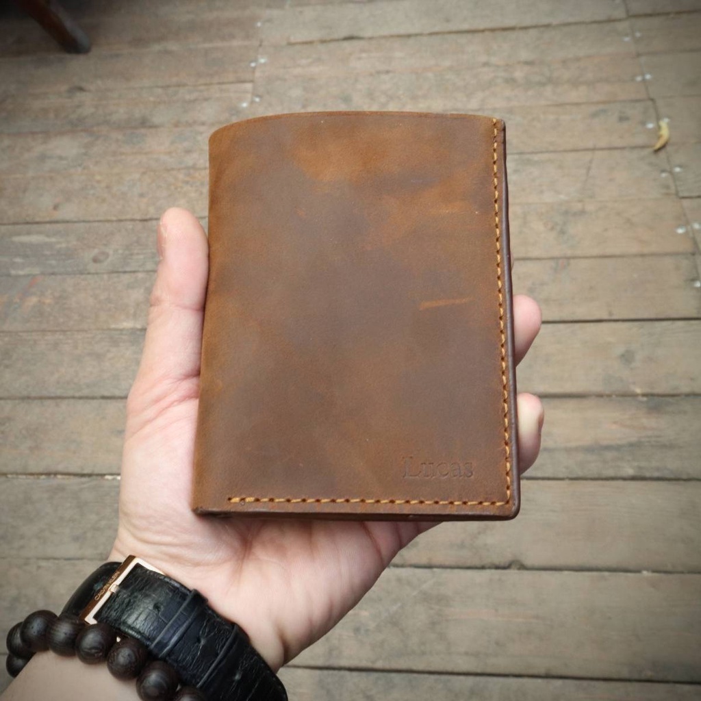 Ví nam gập đôi da bò Crazy Horse may thủ công Handmade 100%, chính hãng Lucas Shoes, bảo hành 6 tháng