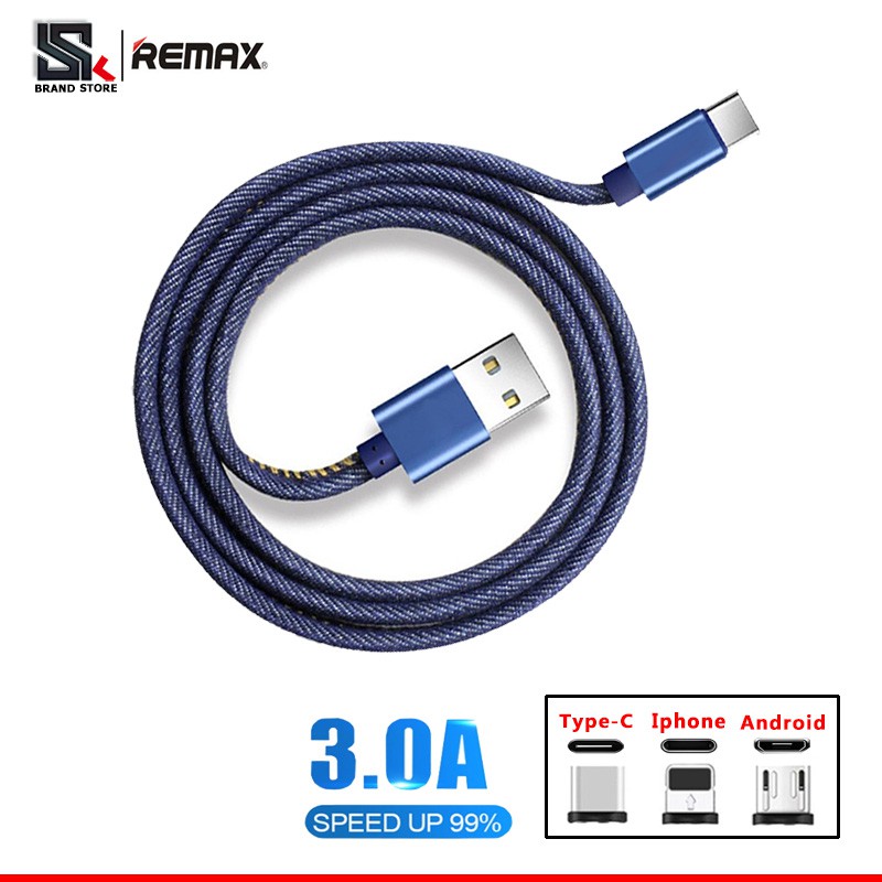 Cáp sạc nhanh Remax 3.0A denim cho Android / iphone / Type-C