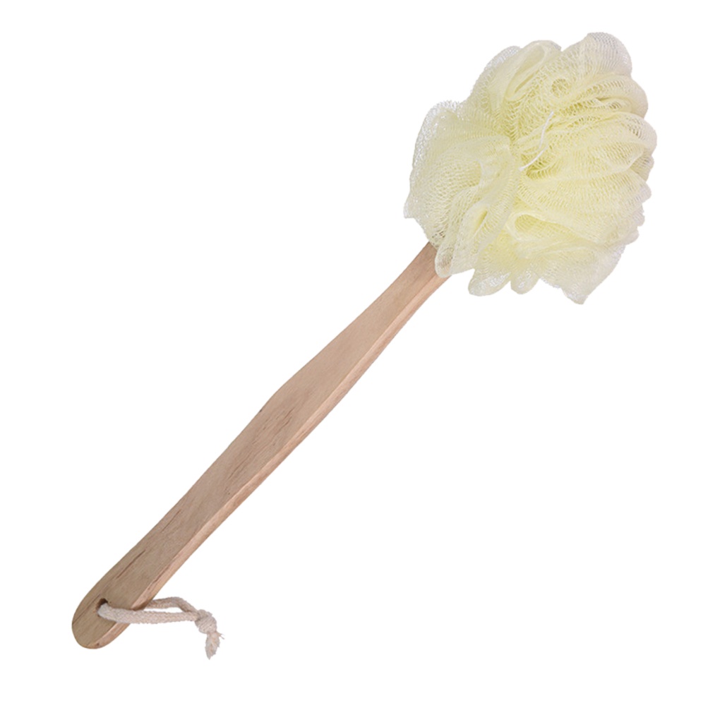 [Coco] Back Scrubber Exfoliating Shower Body Brush Sponge Scrubbing Ball with Long Wooden Handle