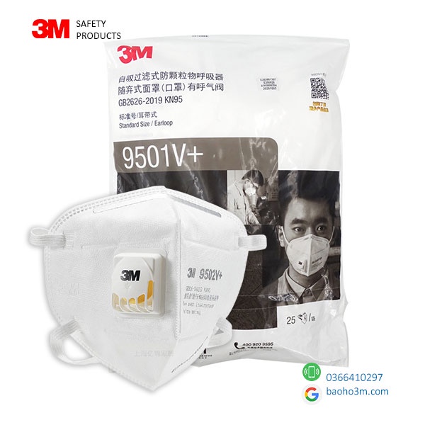 3M 9501V+KN95 [Lẻ]-khẩu trang 3M chính hãng dùng chống dịch, chống bụi mịn PM2.5 quai chun đeo qua tai