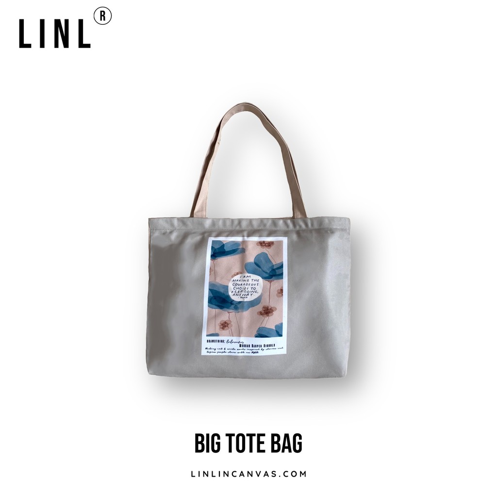 [Mã WABRWB24 giảm 30K đơn 99K] Túi tote lớn nền kem các hoạ tiết - LINLINCANVAS