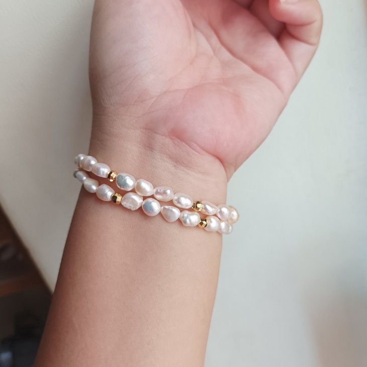 Vòng Tay Chuỗi Hạt Ngoc Trai Nước Ngọt Hạt Gạo 5x8mm