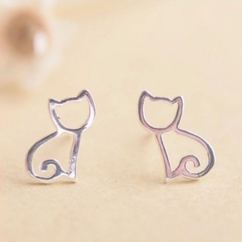 Bông tai mạ bạc 925 hình chú mèo nhỏ dễ thương thời trang cho nữ