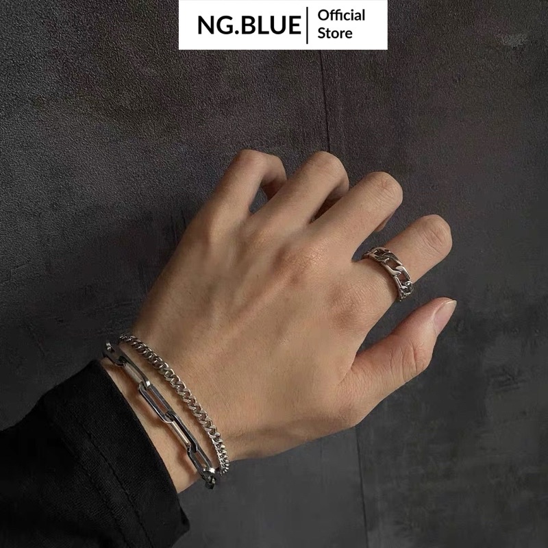 Vòng tay nam nữ dây xích thép titan không gỉ lắc tay bạc mắt xích 2 sợi đẹp to đôi phong cách hiphop Hàn Quốc .