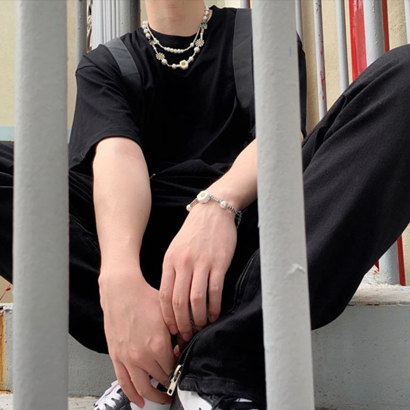 Dây chuyền/Vòng tay mặt hoa cúc và mặt cười làm từ thép titan cao cấp