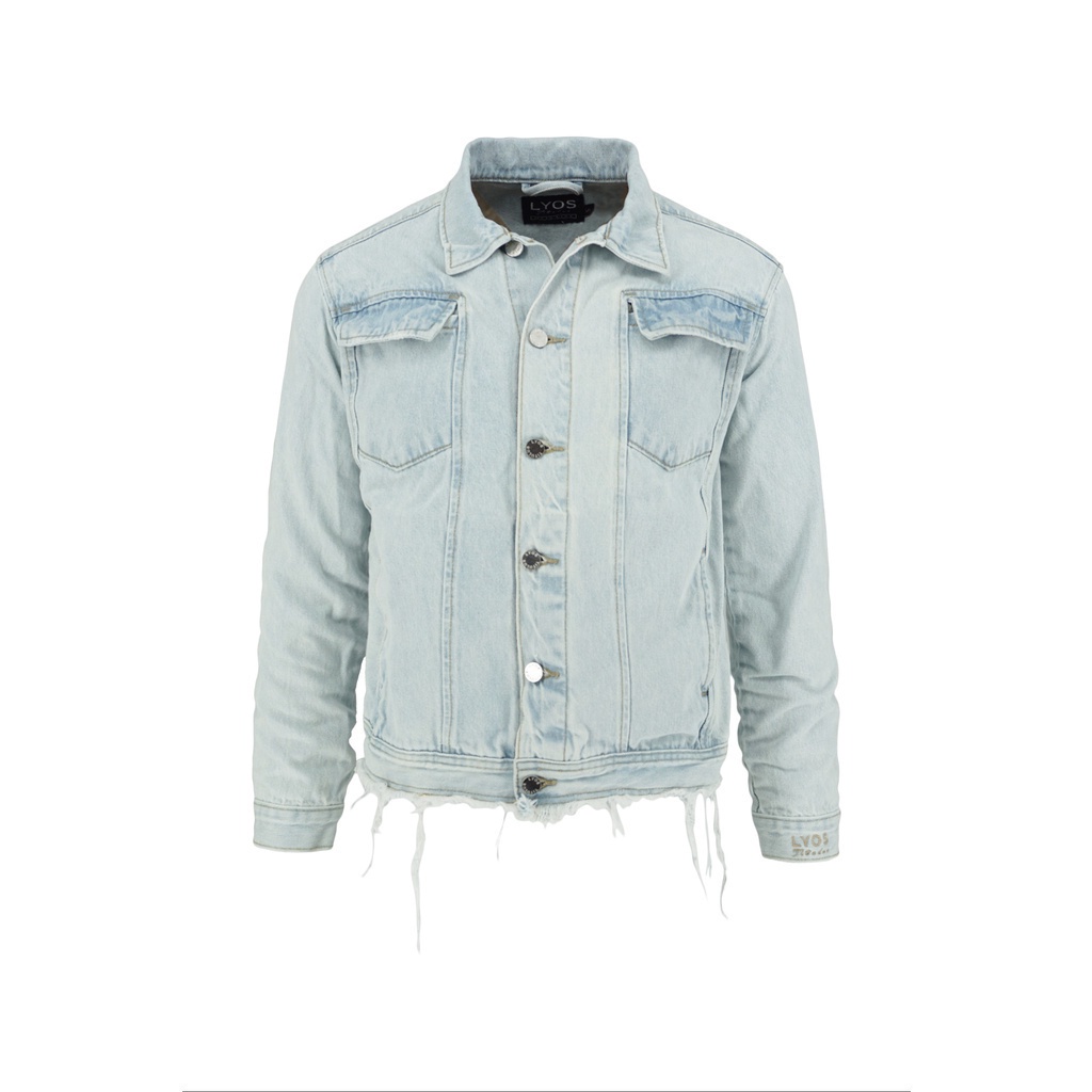 Áo Khoác LYOS Light Blue Whiskering Denim D07 Xanh