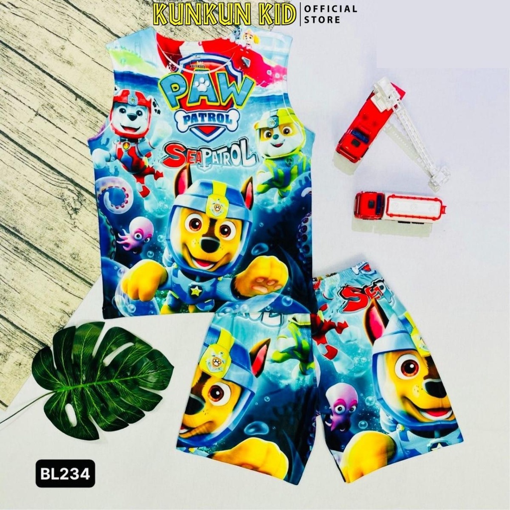 Quần áo bé trai Kunkun Kid BL234 thiết kế ba lỗ in hình Tuần Tra Biển chất Thun lạnh size đại từ 10-60kg