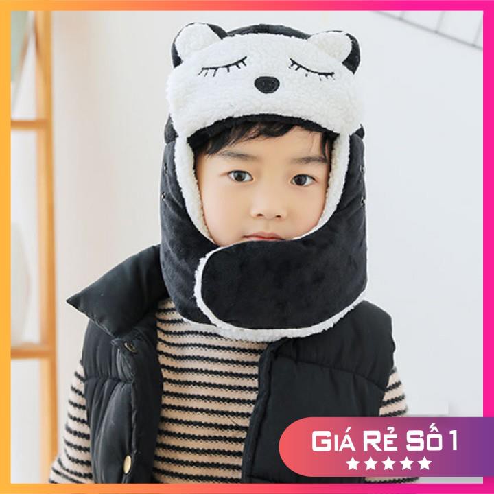 Mũ Trùm Đầu Lót Bông 𝗙𝗥𝗘𝗘 𝗦𝗛𝗜𝗣 có trùm mặt rời cho bé có cúc bấm điều chỉnh phù hợp trẻ từ 2 - 8 tuổi