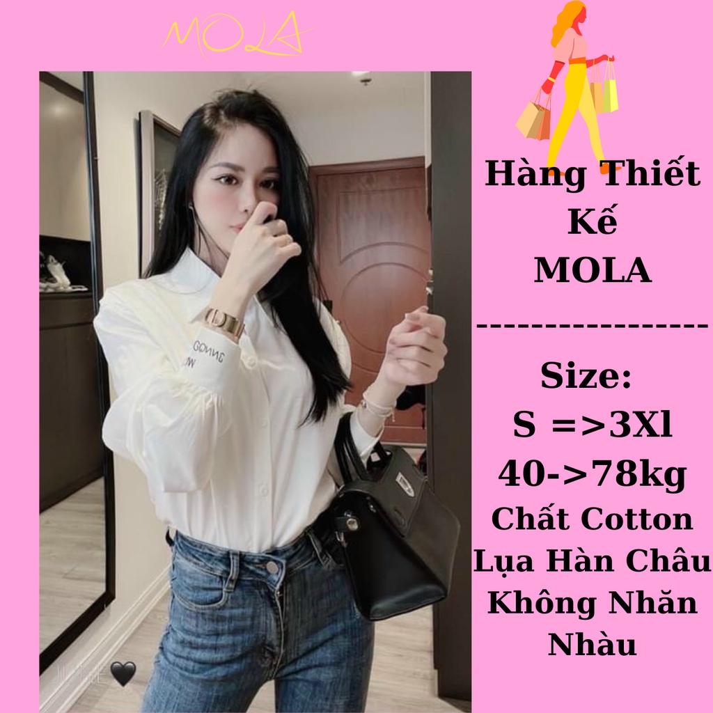 Áo Sơ Mi Phối GiLe Trắng MOLA Form Rộng Dài Tay Thêu Chữ Kiểu Tay Bo Phồng Dáng Dài Phong Cách Hàn Quốc Mix Kèm áo Gile | BigBuy360 - bigbuy360.vn