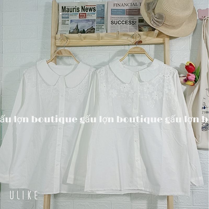 áo sơ mi cổ bẻ thêu hoa vintage ảnh thật