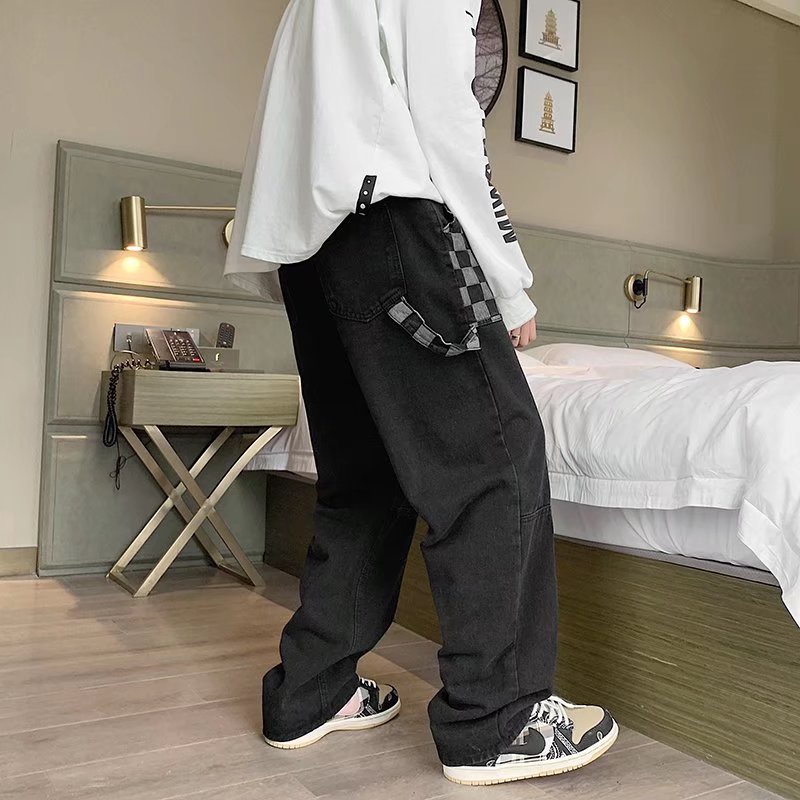 Quần jeans dài ống rộng phối nhiều túi thời trang thu đông cho nam