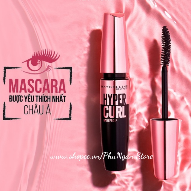 (Cong, dày mi x3)Chuốt mi Mascara Maybelline Hyper Curl Waterproof bản Thái Lan không lem, tơi mi