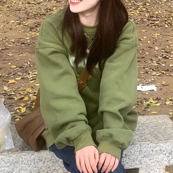 ZHELIHANGFEI Áo Sweater Tay Dài Cổ Tròn Form Rộng Theo Phong Cách Retro