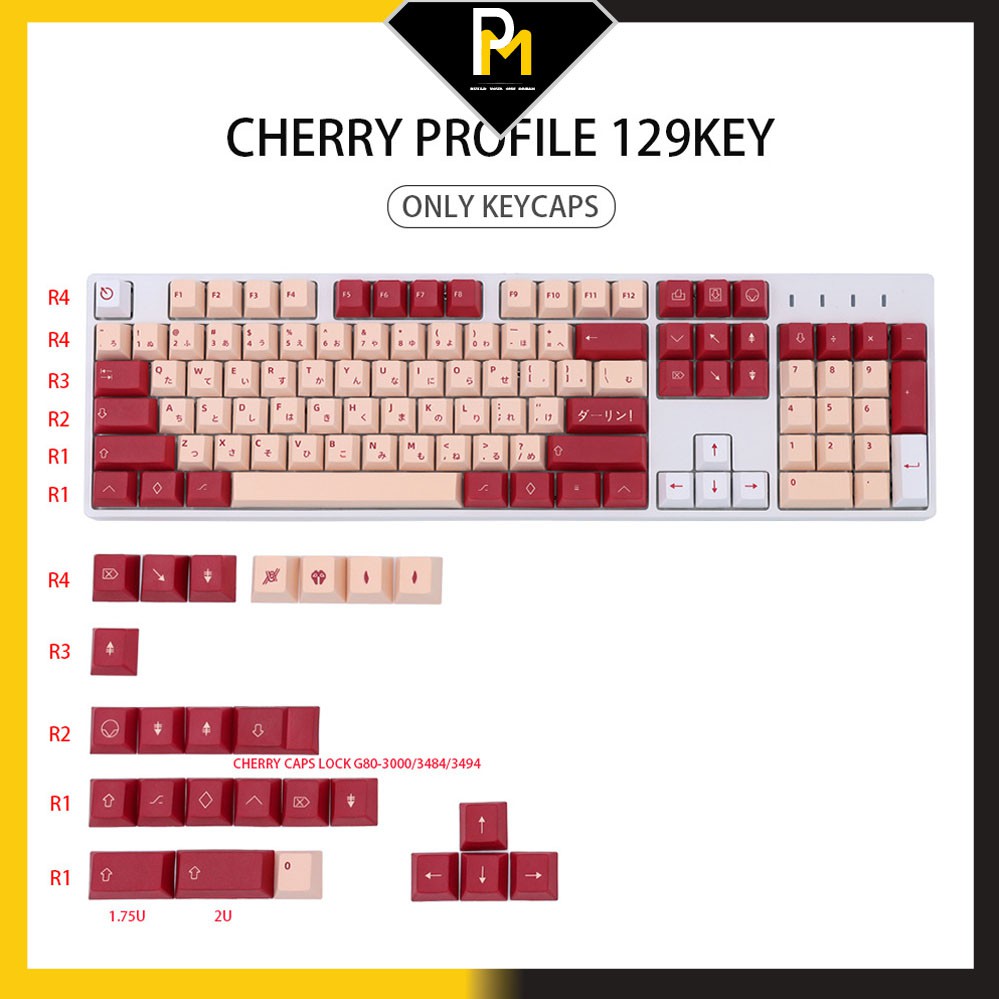 Keycap PBT Daling Song Ngữ in 5 mặt sublimation cao cấp 129 phím của PCmaster