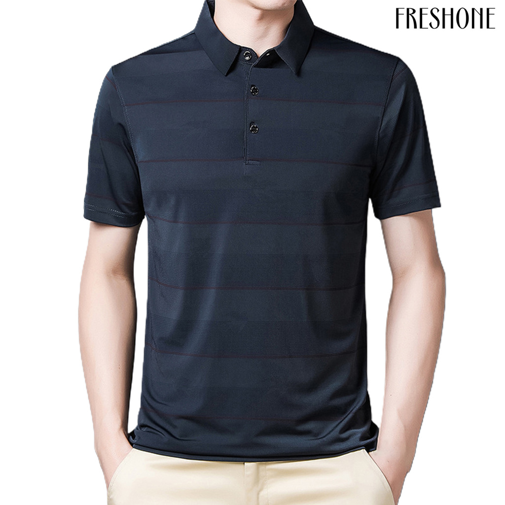 (Hàng Mới Về) Áo Thun Tay Ngắn Cổ Bẻ Họa Tiết Sọc Ngang Thời Trang Công Sở | BigBuy360 - bigbuy360.vn