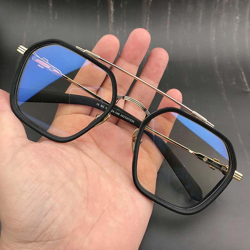 Mắt Kính Gọng Vuông Đôi Bằng Kim Loại Trong Suốt Chống Bức Xạ Dành Cho Nam Nữ