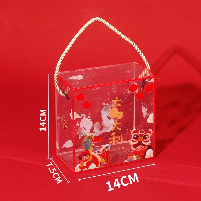 Hộp quà tặng mica nhựa nhiều mẫu trong suốt màu đỏ may mắn cho Trung Thu