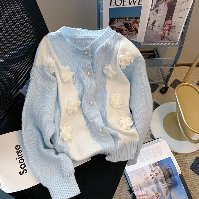 Áo Khoác Len cardigan Họa Tiết Hoa Thời Trang Thu Đông Ba Chiều Nhẹ Nhàng Mới Cho Nữ