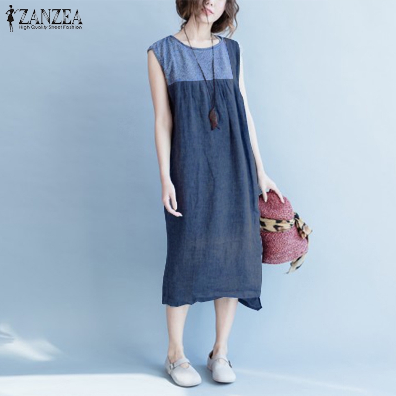 ZANZEA Đầm sát nách Form rộng thời trang cá tính dành cho nữ size lớn | BigBuy360 - bigbuy360.vn