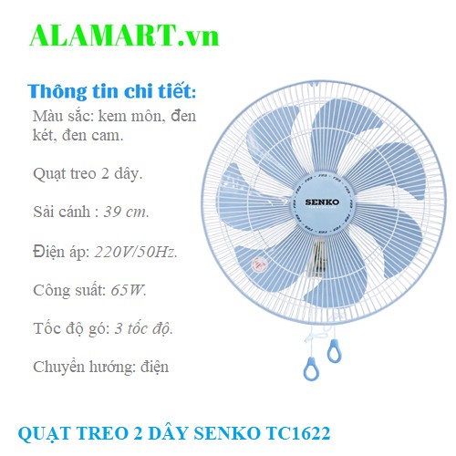 QUẠT TREO TƯỜNG 2 DÂY SENKO TC1622