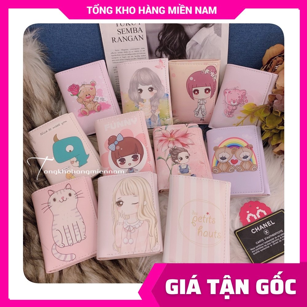 Ví ngắn nữ chất da mềm mịn in hình Hoạt hình Chibi Doremon Kitty dễ thương Ví mini V10