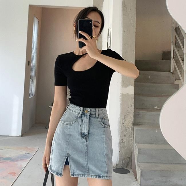 Áo thun cộc tay nữ kiểu khoét cổ, áo phông cộc tay nữ chất thun co giãn xinh sắn - Mia Shore