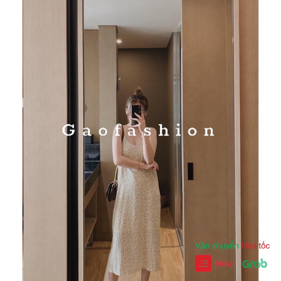 Váy 2 Dây Hoa Nhí / Đầm midi maxi mặc đi biển, dáng suông dài cổ tim bánh bèo Ulzzang