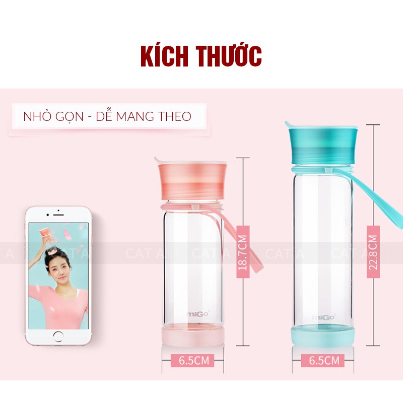 Bình đựng nước, bình nước bằng Nhựa BPA FREE MIGO Cao cấp - 2573 - An toàn, trong suốt, có rây lọc, quai xách tiện lợi!