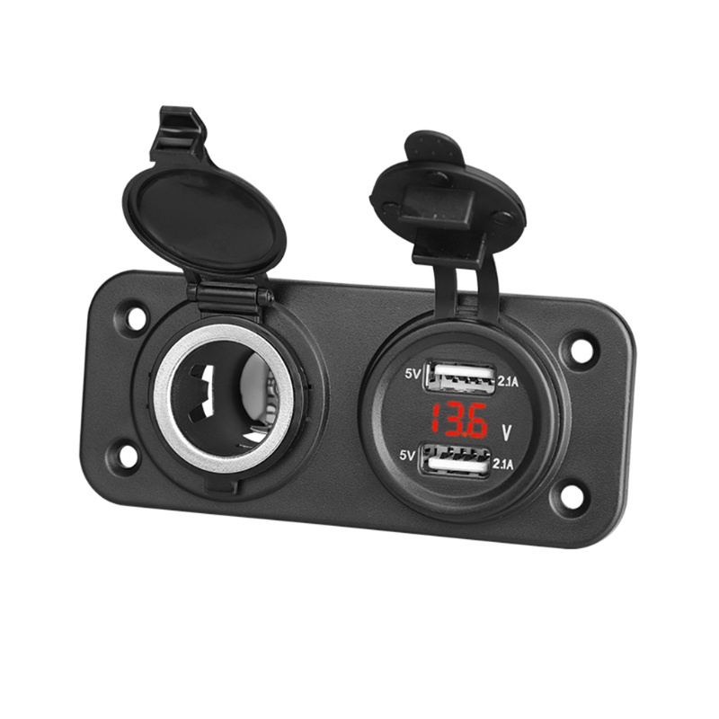 Ổ Cắm Tẩu Thuốc Hai Cổng USB Cho Xe Máy