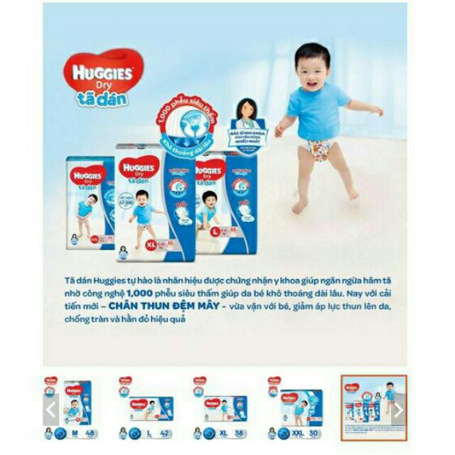 Tã dán Huggies M48/L42/XL34