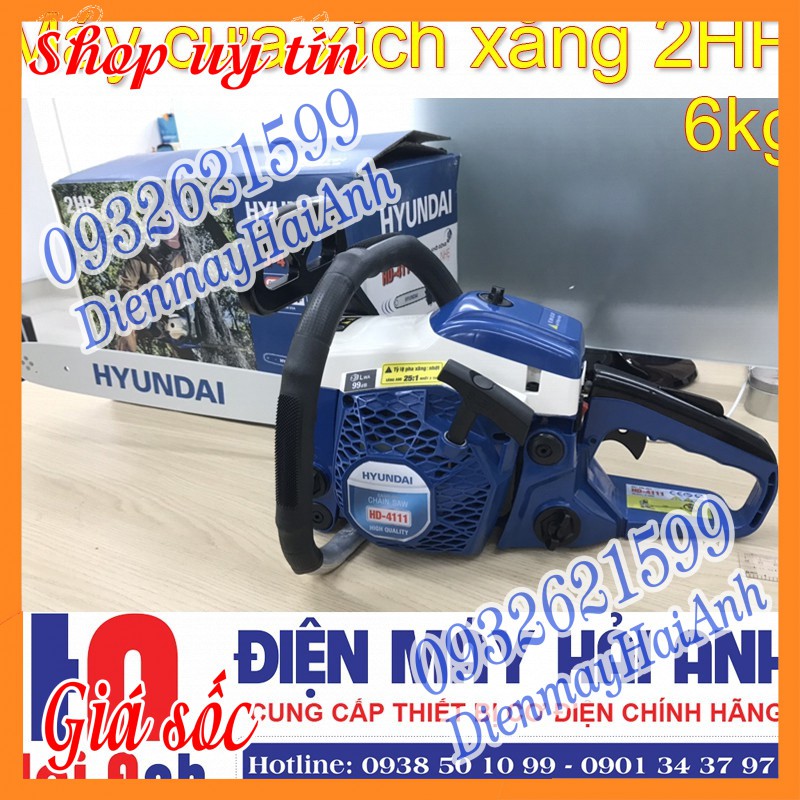 Máy cưa xích chạy xăng Hyundai HD-4111 2HP - Cưa máy mini cầm tay cắt xẻ thân cây gỗ lớn dễ dàng