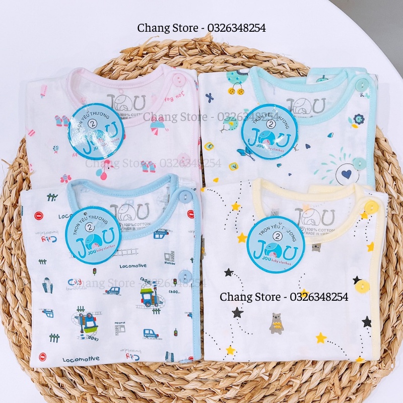 Áo Tay Dài in Họa Tiết Jou Baby,100% Cotton Cao Cấp, Vải Mềm, Thoáng Mát Cho Bé Từ 3-8kg