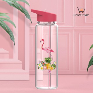720ml Outdoor Sports Flamingo Print Drinking Straw Water Bottle Leak-proof Cup