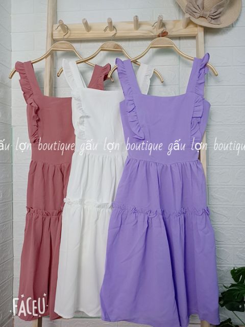 Váy hai dây bản to bèo cánh tiên 7màu tiểu thư ảnh thật | BigBuy360 - bigbuy360.vn
